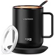 VSITOO S3 temperaturkontroll smart mugg 2 med lock, självuppvärmande kaffemugg 295 ml, touchteknik och LED-skärm, svart, 1,5 timmars batteritid – appkontrollerad uppvärmd kaffemugg – förbättrad design, kaffegåvor