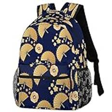 Golden Fans körsbärsblommor ryggsäck, japansk stil laptop-ryggsäckar stor kapacitet vardagsväska resa vandring camping dagväska för kvinnor män, Gyllene fans körsbärsblommor, 11.4(L)×8(W)×16(H)inch