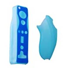 OSTENT Soft Silicon Cover Case Skin Pouch for Nintendo Wii Remote Nunchuk Controller Color Blue
