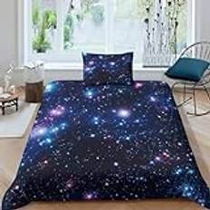 Star Galaxy 3-delat påslakan 3D-tryckt universum måne stjärna påslakan sängkläder set med mikrofiber med dold dragkedja med örngott för pojkar flickor täcke skydd enkel (135 x 200 cm)
