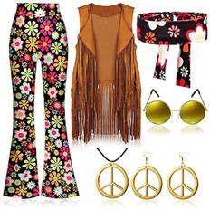 70-tal Hippie Party Retro Kostym Tofs Väst+byxor+scarf Kostym black M
