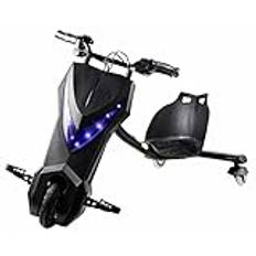 Svart Drift Trike trehjuling för barn, e-scooter, drift, elektrisk drift, trehjuling, chopper med oplattbart framhjulshjul och justerbart sittskal