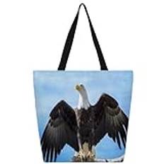Bald Eagle handväska shoppingväska för kvinnor flickor djur örn stor tygväska stor kapacitet miljövänlig vardaglig canvasväskor för resor arbete skola, Färg, X-Large