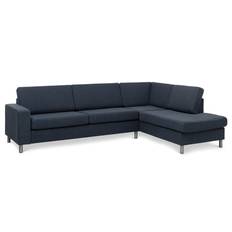 Pan set 3 OE h�ger soffa med sch�slong - bl�tt polyestertyg och borstad aluminium