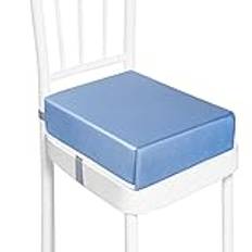 Barnstol för matbord, PU vattentät starkt stöd, bärbar boosterstol för småbarn som äter, enkel rengöring av boostersittdyna avtagbar med fixerade remmar (blå)