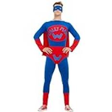 Wallyman Costume, Blue & Red, with Jumpsuit, Cape, Overpants & Eyemask, (L)