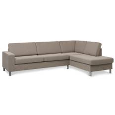 Pan set 3 OE h�ger soffa med sch�slong - antilop beige polyestertyg och borstad aluminium