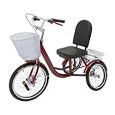HarBin-Star Anti Rollover trehjuling, 3-hjuls cruiser cykel med säte, korg och ryggstöd, framhjul 20 tum, bakhjul 16 tum, 135 x 66 cm, komfortcykel för 4,92–6,07 fot äldre (röd)