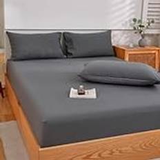 Single Fitted Sheet,Pure Cotton Solid Color Single Bed Sheet,Washed Cotton Single Double Bed Cove Suitable For All Seasons,Dark Grey,90 * 200cm+15cm