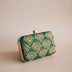 Sabrina, Bottle Green Silk Embroidered Clutch