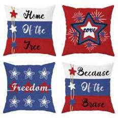 4pcs 4th Of July Velvet Throw Pillow Covers Independence Day Patriotic Modern Freedom American Stars And Stripes Red Blue White Decorative Pillow Cove