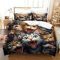 SkyClouf Katt tredimensionellt tryck sängkläder i tre delar söt katt påslakan ultrafin fiberkudde ingår mjuk och lätt att underhålla Super King (260 x 220 cm)