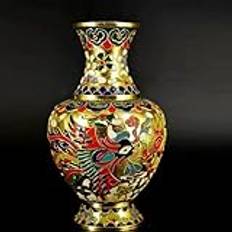 15 cm antik kinesisk koppar Cloisonne emalj Dragon Phoenix blomvas