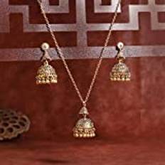 Kvinnor Guldblomma Indiska Smyckesset Örhängen Och Halsband Smyckesset Bröllopshängare Jhumka Örhängen