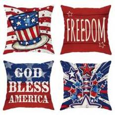 4pcs, Velvet Throw Pillow Covers, Independence Day Patriotic God Bless America Freedom Wood Panel Striped American Star Red Blue Throw Pillow Covers 1
