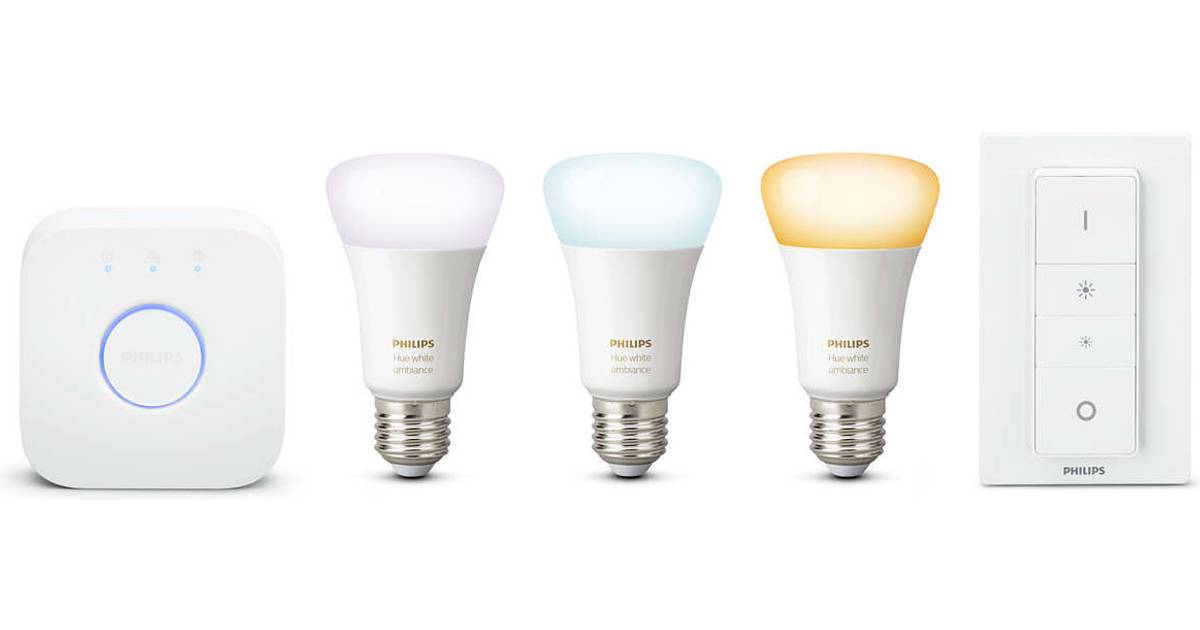Philips Hue White Ambiance LED Lamp 9.5W E27 3 Pack Starter Kit • Pris »
