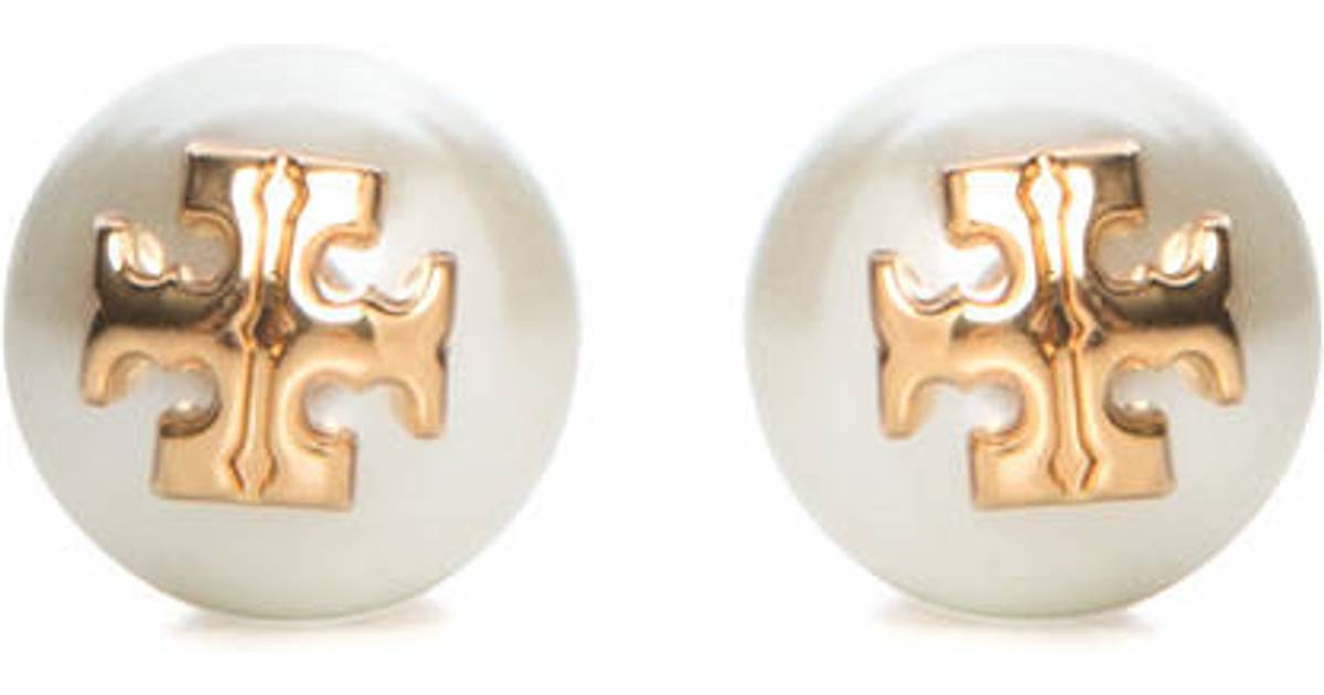 Tory Burch Double-T Logo Earrings - Gold/Pearl