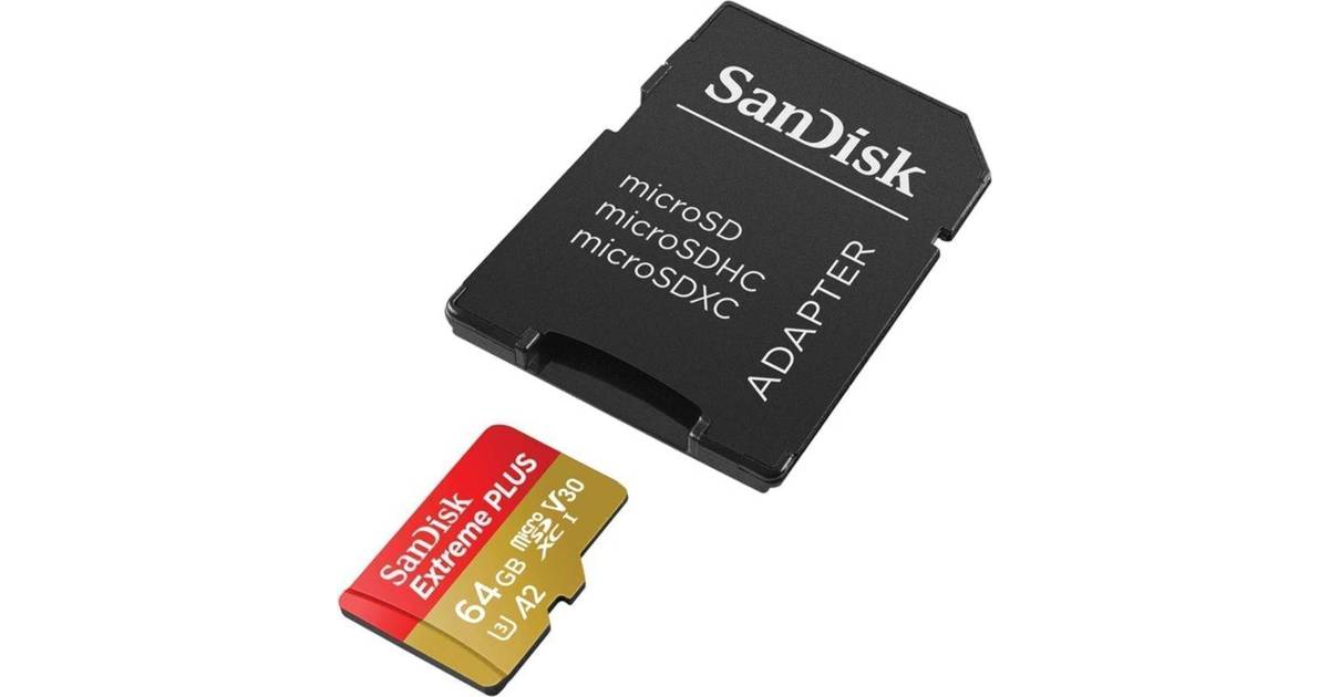 SanDisk Extreme Plus microSDXC Class 10 UHS-I U3 V30 A2 170/90MB/s 64GB  +Adapter • Pris »