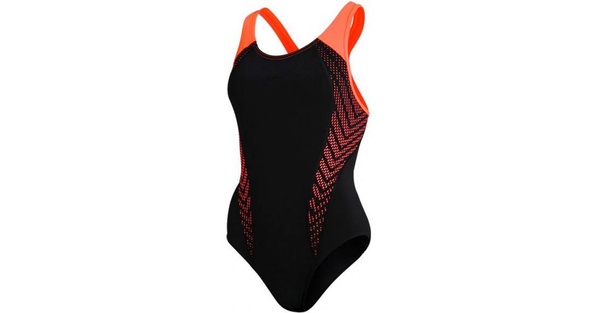 Speedo Placement Laneback Swimsuit - Black/Orange