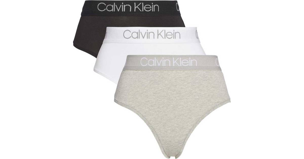 Calvin Klein High Waist Thong 3-pack - Black/White/Grey Heather • Pris »