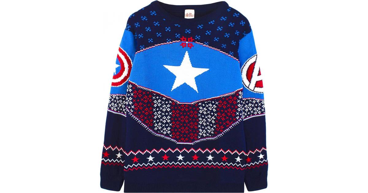 Marvel Captain America Unisex vuxen Sköld stickad jultröja för vuxna  Blue/Navy/Red • Pris »