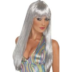 Silver Peruker Smiffys Glitter Disco Wig Silver