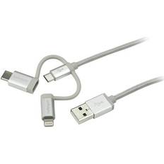 Silver - USB-kabel Kablar StarTech USB A-Lightning/USB C/USB B Micro 2.0 1m