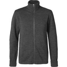 Mads Nørgaard Herr Koftor Mads Nørgaard Wool Klemens Zip Knit Cardigan - Charcoal Melange