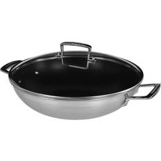 Le Creuset Wokpannor Le Creuset 3 Ply Stainless Steel Non Stick med lock 30 cm