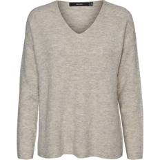 Vero Moda Nylon Överdelar Vero Moda Lefile V-Neck Knitted Pullover - Grey/Birch