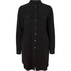 14 - Enfärgade - Korta klänningar Vero Moda Silla Long Sleeved Shirt Mini Dress - Black/Black