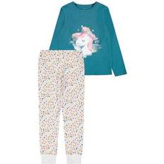 Pyjamasar Barnkläder Name It Organic Cotton Unicorn Print Nightset - Blue/Real Teal (13190224)
