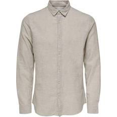 Herr - Linne Överdelar Only & Sons Solid Long Sleeved Shirt - Grey/Chinchilla