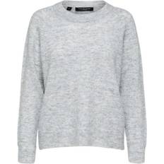 36 - Dam - Stickad tröjor Selected Rounded Wool Mixed Sweater - Light Grey Melange