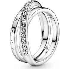 Pandora Silver Ringar Pandora Crossover Pavé Triple Band Ring - Silver/Transparent