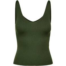 14 Linnen Jacqueline de Yong Nanna V-Neck Sleeveless Top - Green/Kalamata