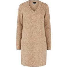 Pieces Ellen Long Sleeve V Neck Knit Dress - Silver Mink