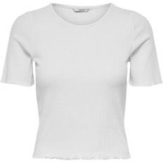 Dam - Viskos - Vita T-shirts Only Emma Short Sleeves Rib Top - White