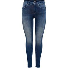 Only Blush Life Mid Ankle Skinny Fit Jeans - Blue/Dark Blue Denim