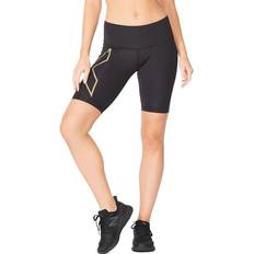 Dam - Mesh - Midiklänningar Kläder 2XU Light Speed Mid-Rise Compression Shorts Women - Black/Gold Reflective