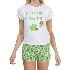 Brave Soul Womens Sprout Short Pyjama Set - White/Green