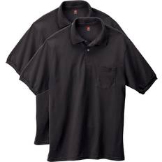 Hanes CottonBlend EcoSmart Jersey Polo with Pocket 2-Pack - Black