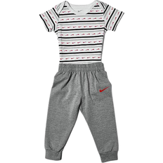 Nike Swoosh Stripe Bodysuit & Jogger Pants Set - Heather Grey/Black/Red (56J210-GEH)
