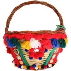 Multifärgade Bucketväskor Dolce & Gabbana Agnese Straw Crystal Pom Pom Bag