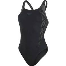 Dam - Svarta Baddräkter Speedo Hyperboom Splice Muscleback Swimsuit - Black/Grey