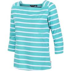 Regatta Bomull - Dam T-shirts Regatta Women's Polexia Square Neck Top - Turquoise/White Stripe