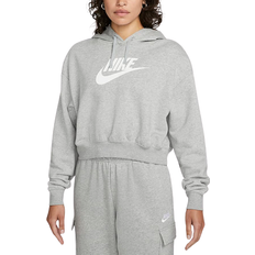 26 - Dam - Hoodies Tröjor Nike Sportswear Club Fleece Oversized Crop Graphic Hoodie Women's - Dark Grey Heather/White