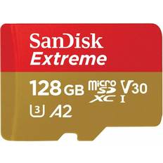 UHS-I - USB Type-A Minneskort & USB-minnen SanDisk Extreme microSDXC Class 10 UHS-I U3 V30 A2 190/90MB/s 128GB +SD Adapter