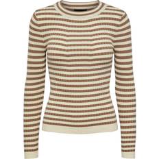 Dam - Randiga - Stickad tröjor Pieces Crista Jersey - Off White/Brown Stripes