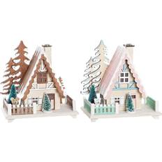 Dkd Home Decor "Julgranskula Hus MDF (15 x 10 x 17 cm) (2 antal) Julgranspynt